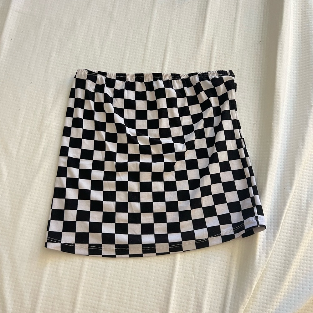 Black and white checkered skirt